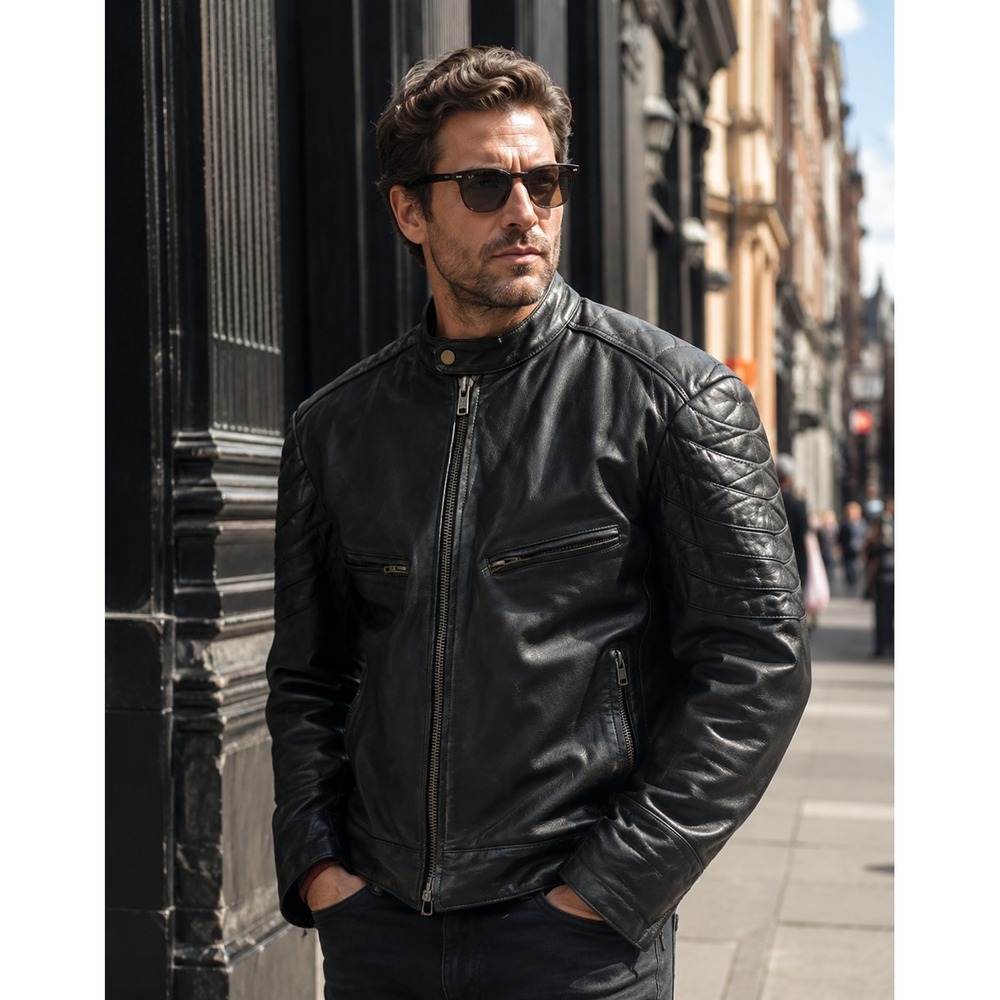 Himalaya Motor Bikewear Full Grain Black Leather Motorcycle Jacket Men's Size M